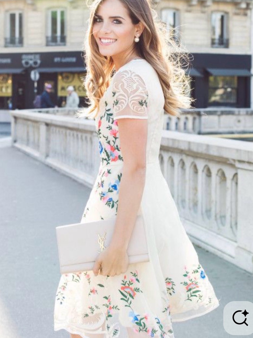 Chicwish Beige Mini Dress with Multicolor Floral Embroidery sz Small
